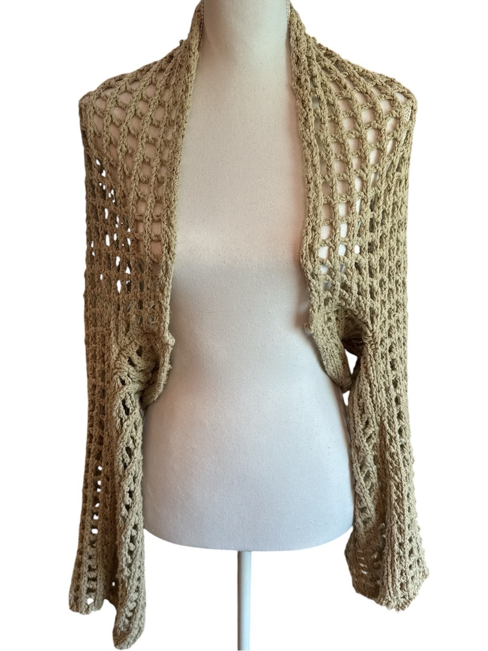Free People Open-Weave Tan Crochet Shrug Bolero Sweater M